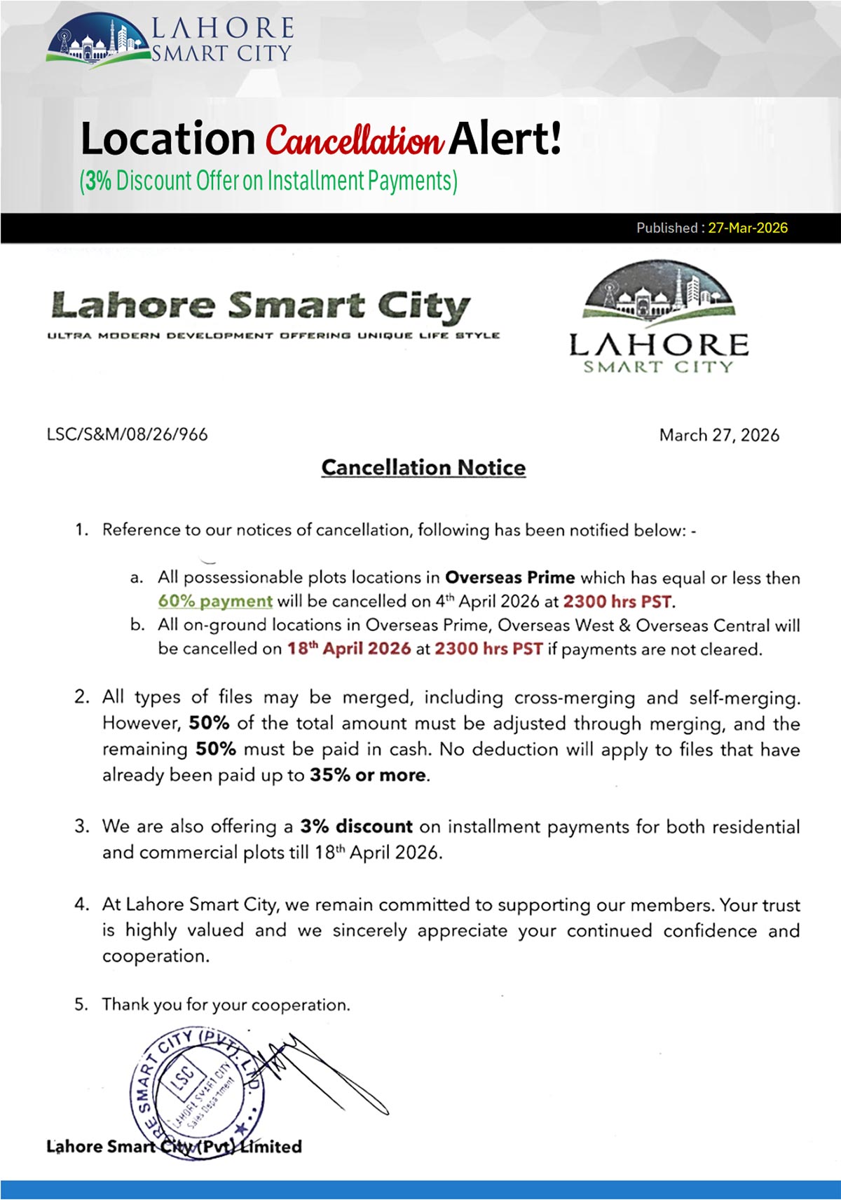 Location Cancellation Notice & Discount Policy Updates